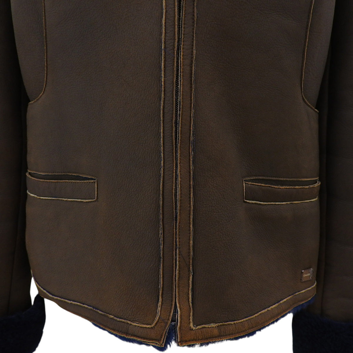 2004 Logo Zip-Up Leather Jacket #38 Brown/Navy