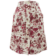 Logo Button Flower Pattern Skirt #38 Bordeaux/Ivory