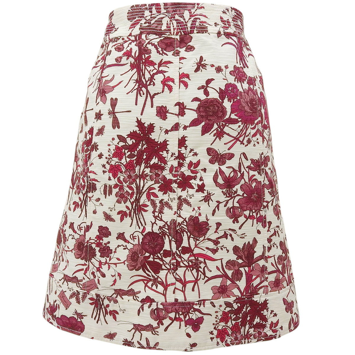 Logo Button Flower Pattern Skirt #38 Bordeaux/Ivory