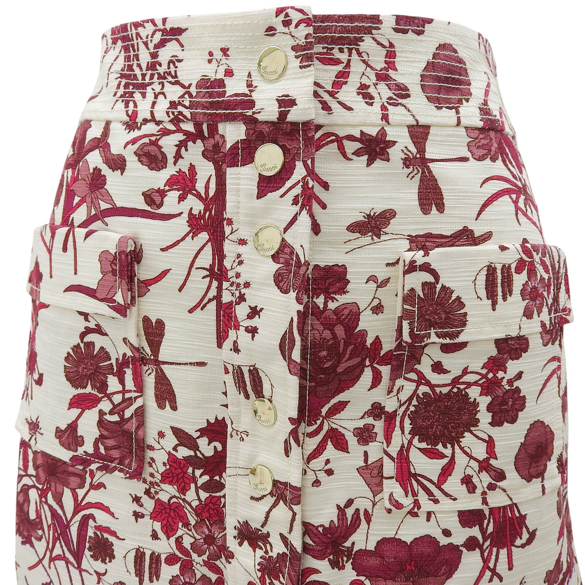 Logo Button Flower Pattern Skirt #38 Bordeaux/Ivory