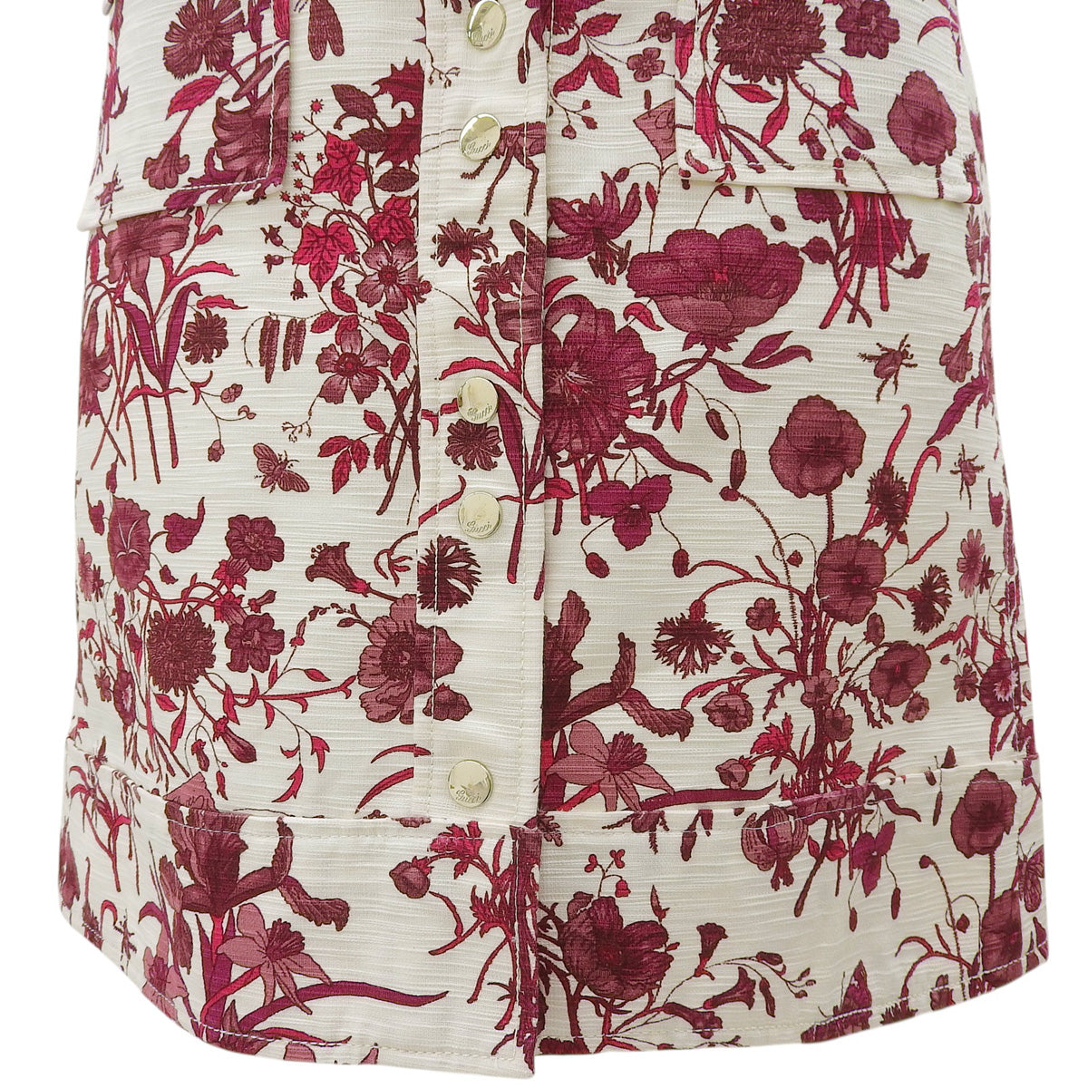 Logo Button Flower Pattern Skirt #38 Bordeaux/Ivory
