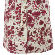 Logo Button Flower Pattern Skirt #38 Bordeaux/Ivory
