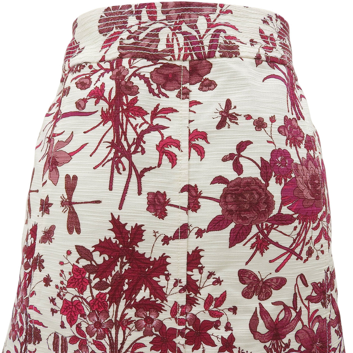 Logo Button Flower Pattern Skirt #38 Bordeaux/Ivory