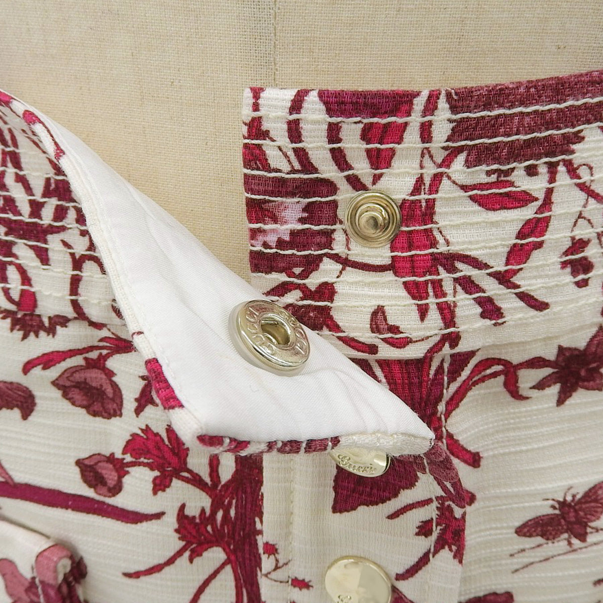 Logo Button Flower Pattern Skirt #38 Bordeaux/Ivory