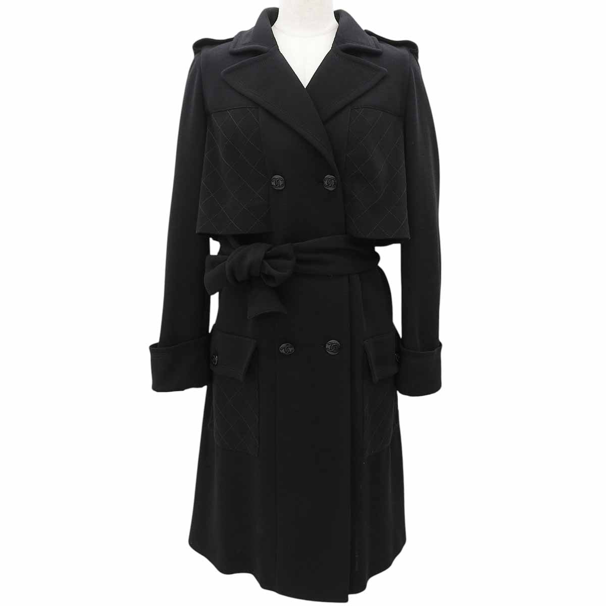 Wool Matelassé Stitch CC Logo Button Coat #36 Black
