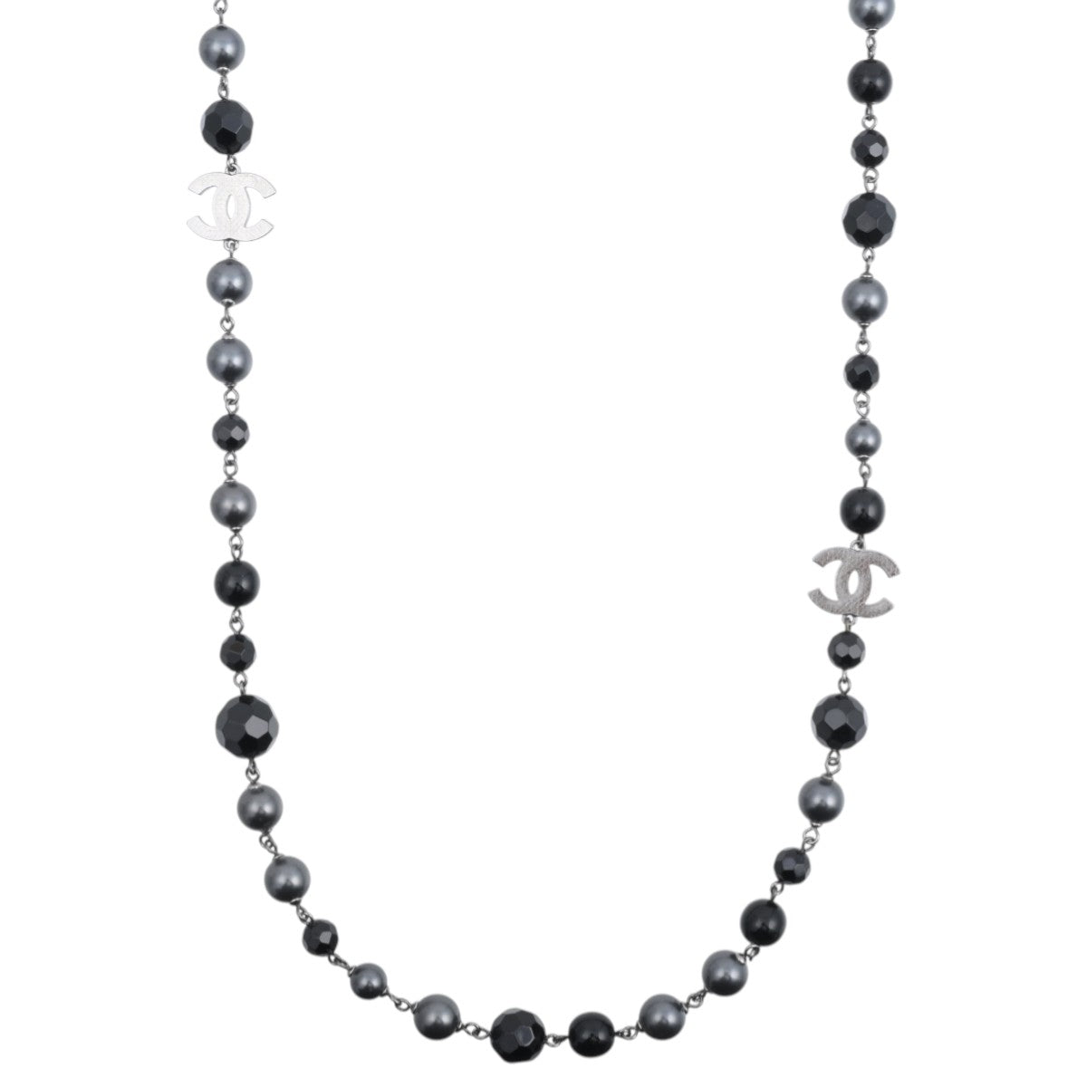 2013 Pearl CC Logo Long Necklace Black