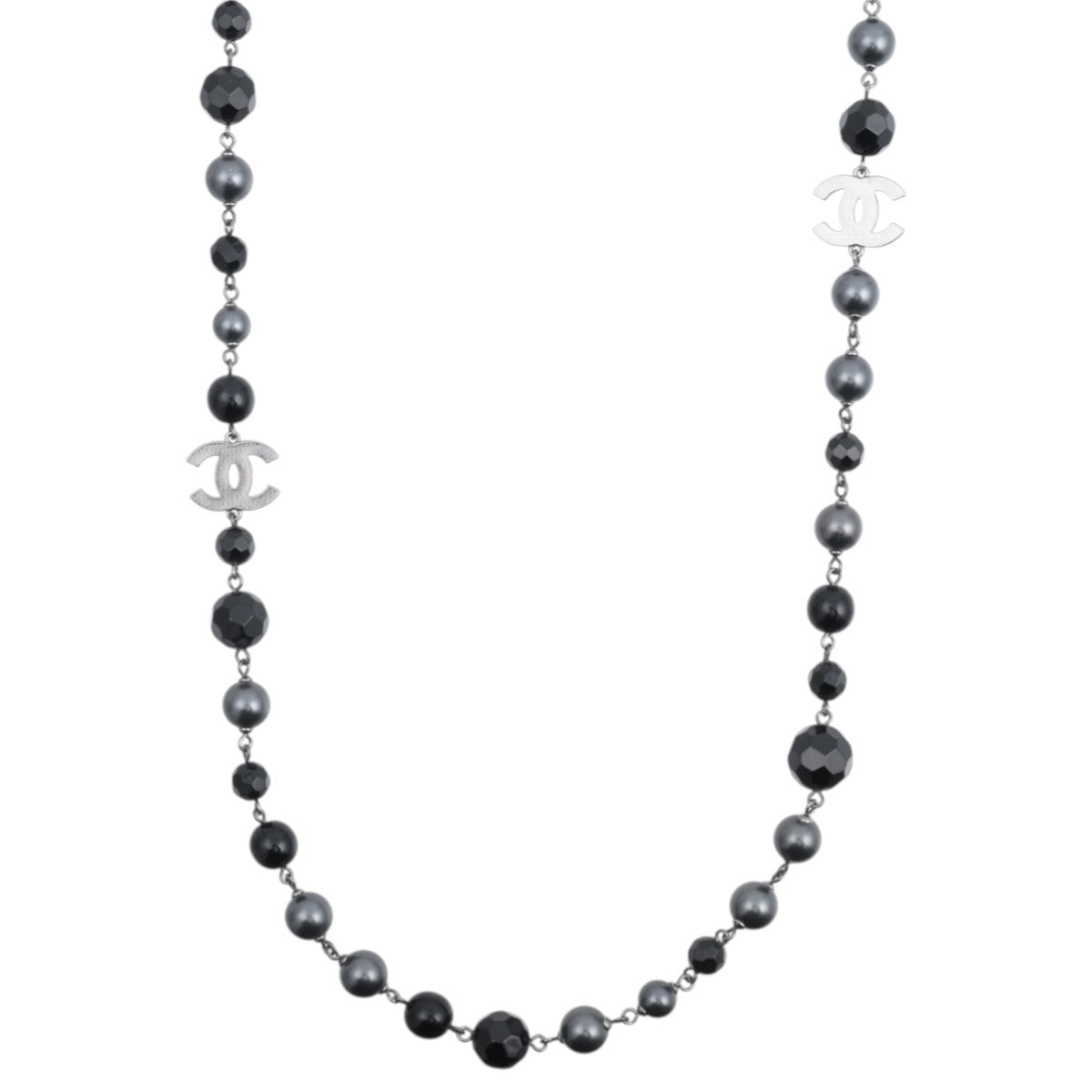 2013 Pearl CC Logo Long Necklace Black