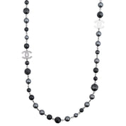 2013 Pearl CC Logo Long Necklace Black