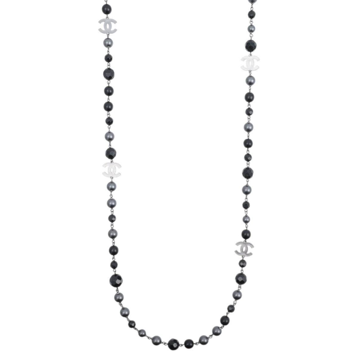 2013 Pearl CC Logo Long Necklace Black