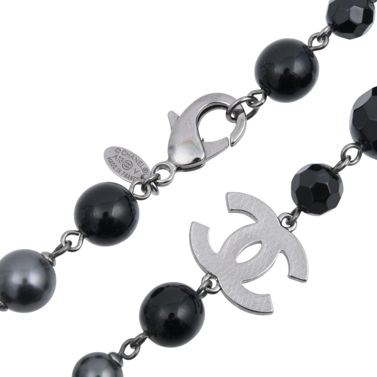 2013 Pearl CC Logo Long Necklace Black