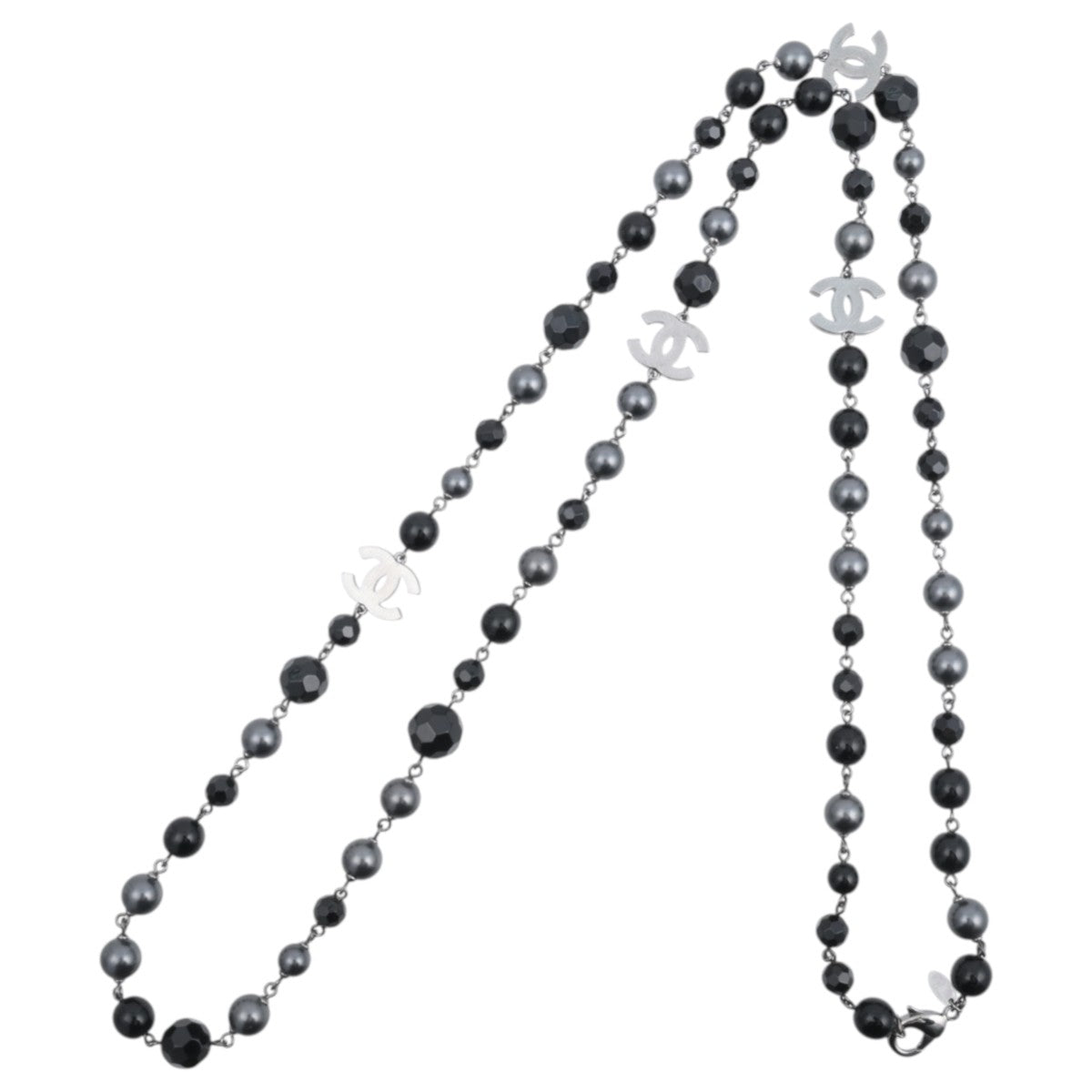 2013 Pearl CC Logo Long Necklace Black