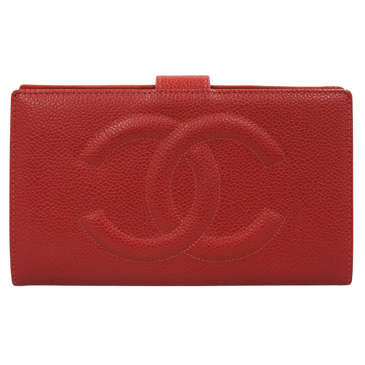 Circa 1998 Caviar Skin CC Logo Stitch Long Wallet Red