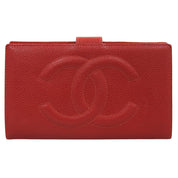 Circa 1998 Caviar Skin CC Logo Stitch Long Wallet Red
