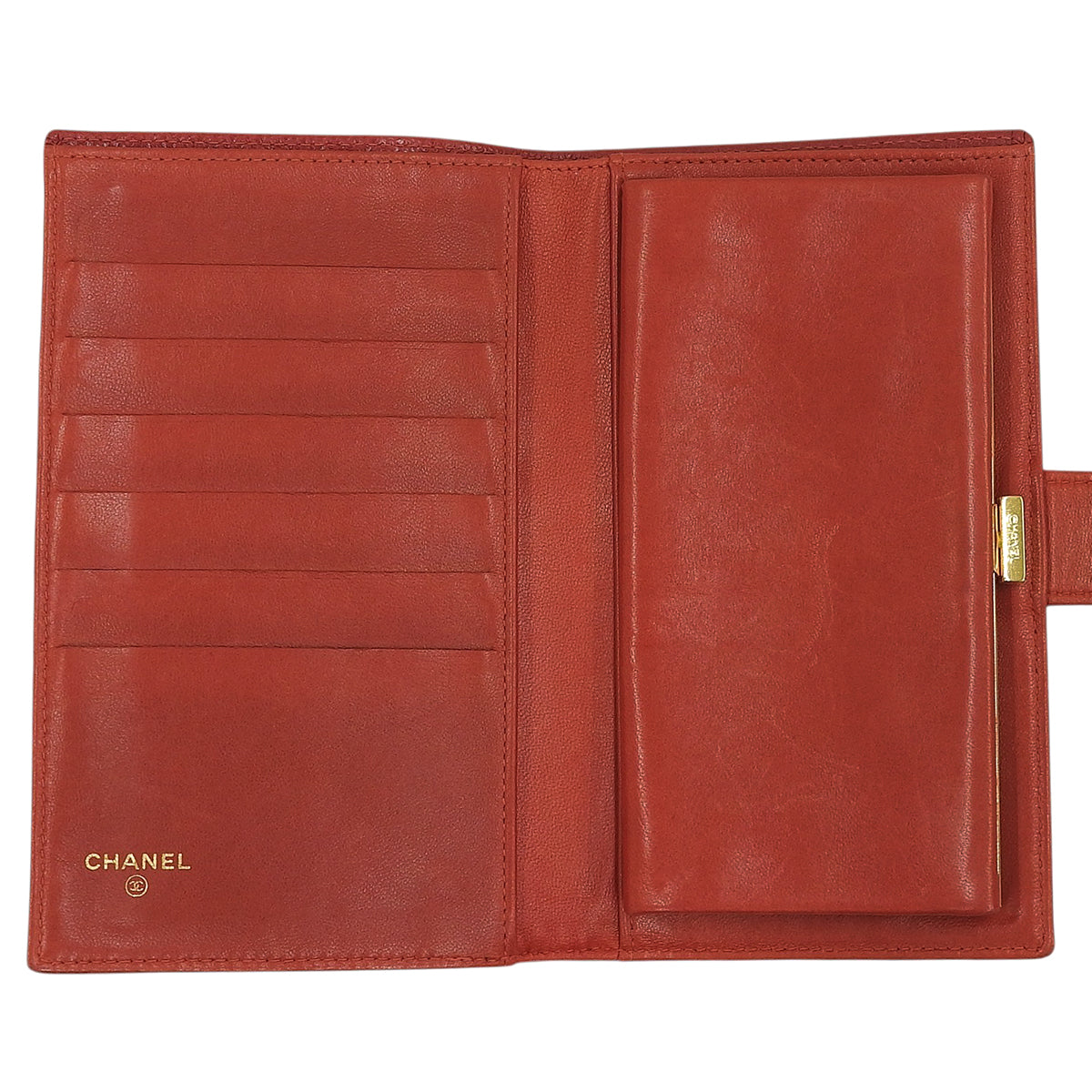 Circa 1998 Caviar Skin CC Logo Stitch Long Wallet Red