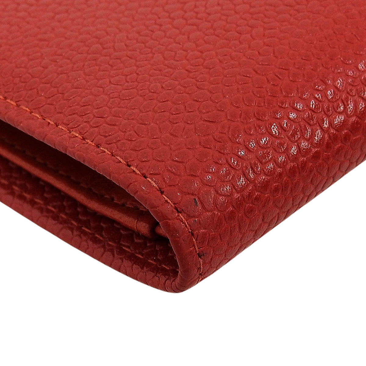 Circa 1998 Caviar Skin CC Logo Stitch Long Wallet Red