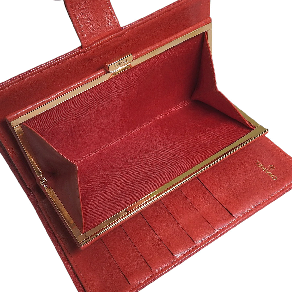Circa 1998 Caviar Skin CC Logo Stitch Long Wallet Red