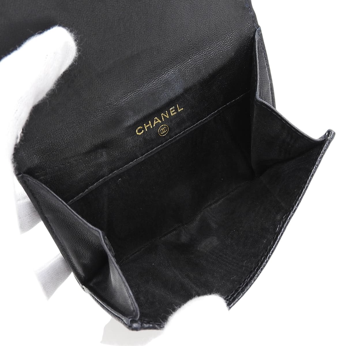 Circa 2001 Caviar Skin CC Logo Stitch Compact Wallet Black