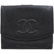 Circa 2001 Caviar Skin CC Logo Stitch Compact Wallet Black