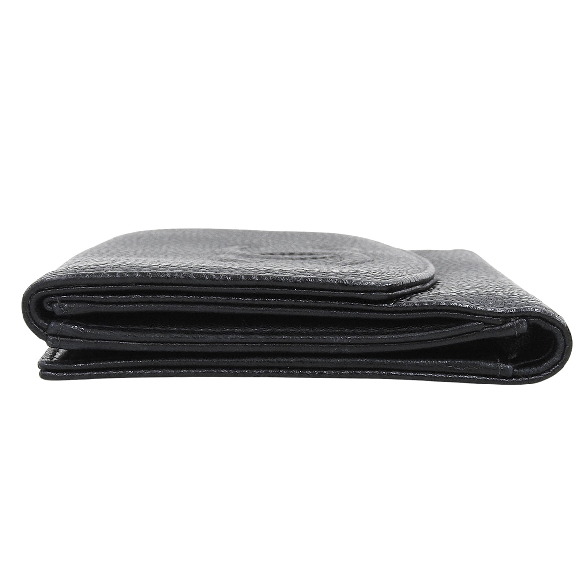 Circa 2001 Caviar Skin CC Logo Stitch Compact Wallet Black