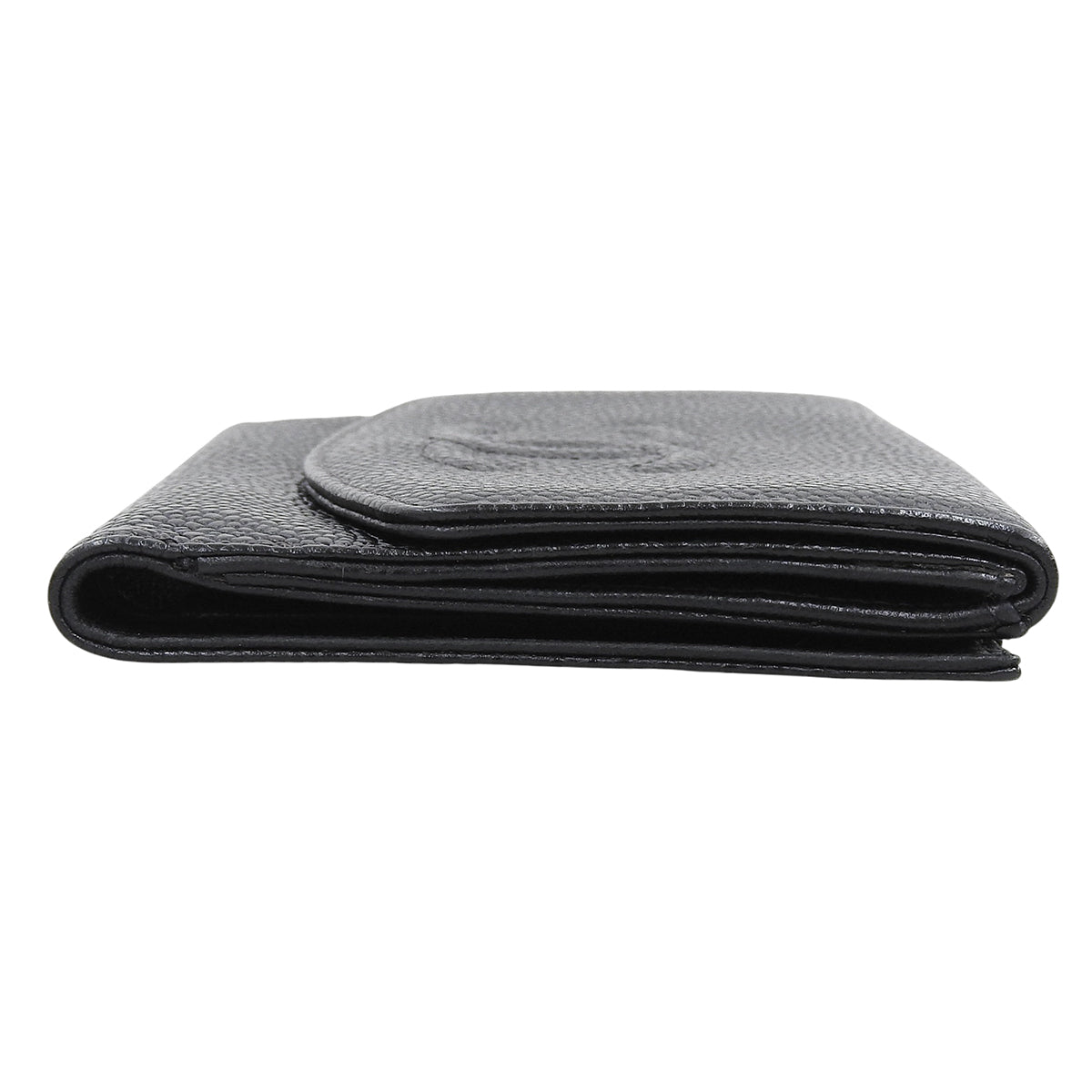 Circa 2001 Caviar Skin CC Logo Stitch Compact Wallet Black