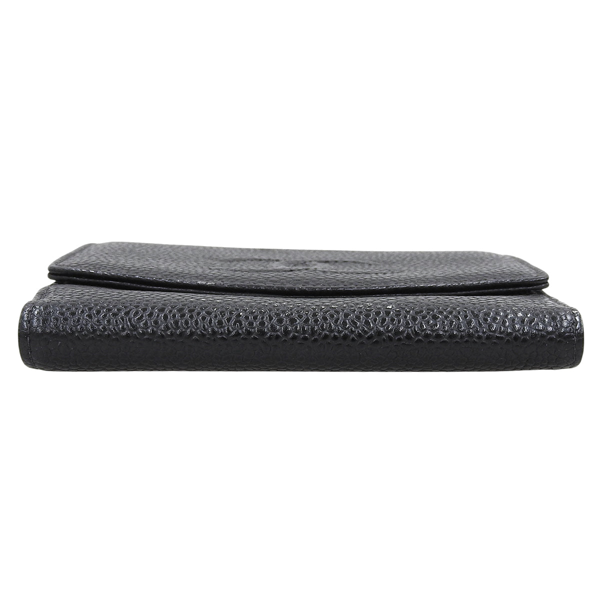 Circa 2001 Caviar Skin CC Logo Stitch Compact Wallet Black