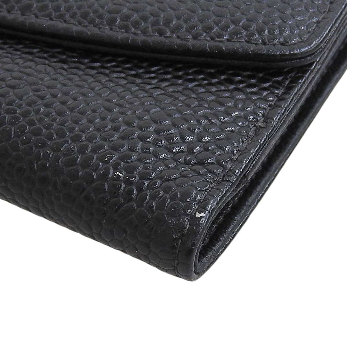 Circa 2001 Caviar Skin CC Logo Stitch Compact Wallet Black