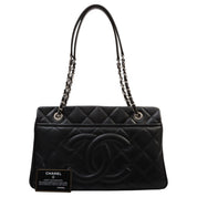 Circa 2014 Caviar Skin CC Logo Stitched Chain Tote Bag Black