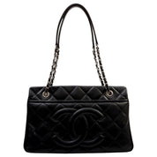 Circa 2014 Caviar Skin CC Logo Stitched Chain Tote Bag Black