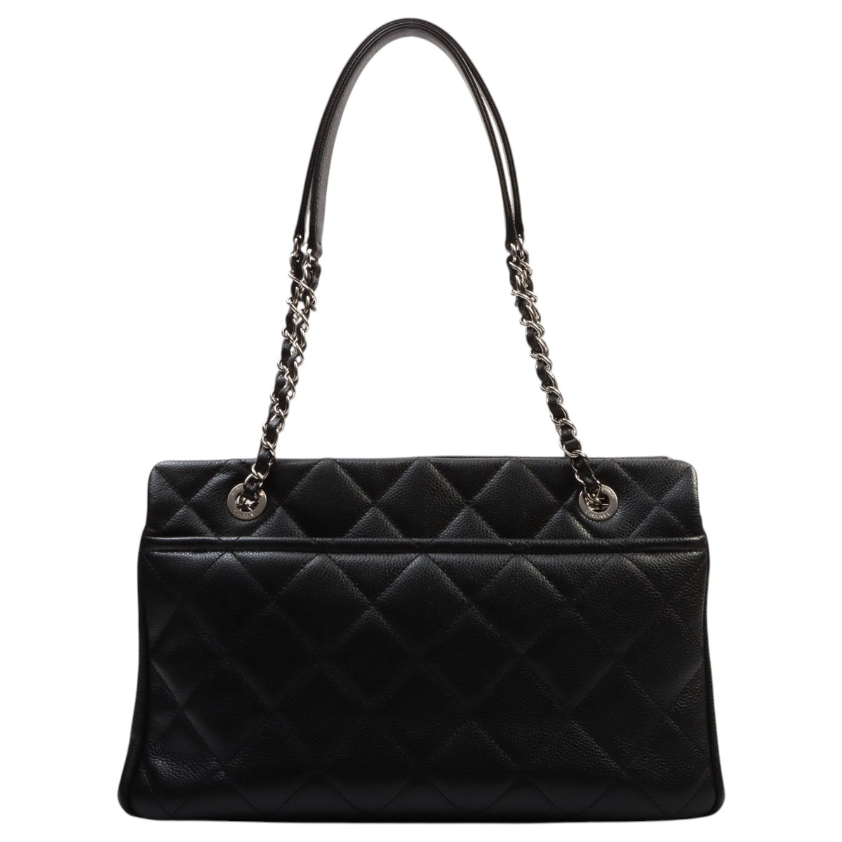 Circa 2014 Caviar Skin CC Logo Stitched Chain Tote Bag Black