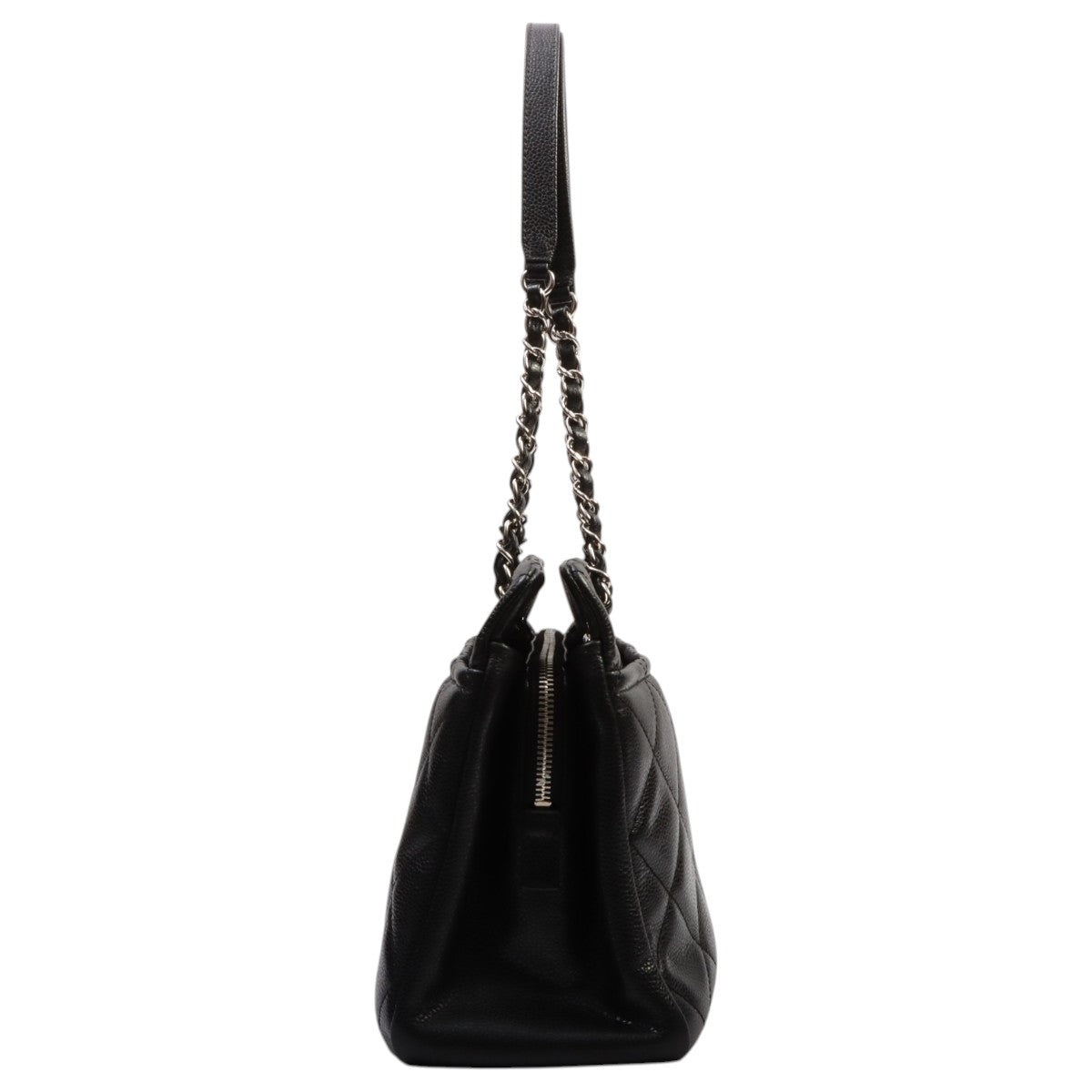 Circa 2014 Caviar Skin CC Logo Stitched Chain Tote Bag Black