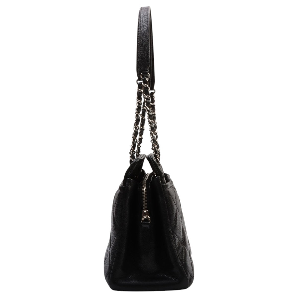 Circa 2014 Caviar Skin CC Logo Stitched Chain Tote Bag Black