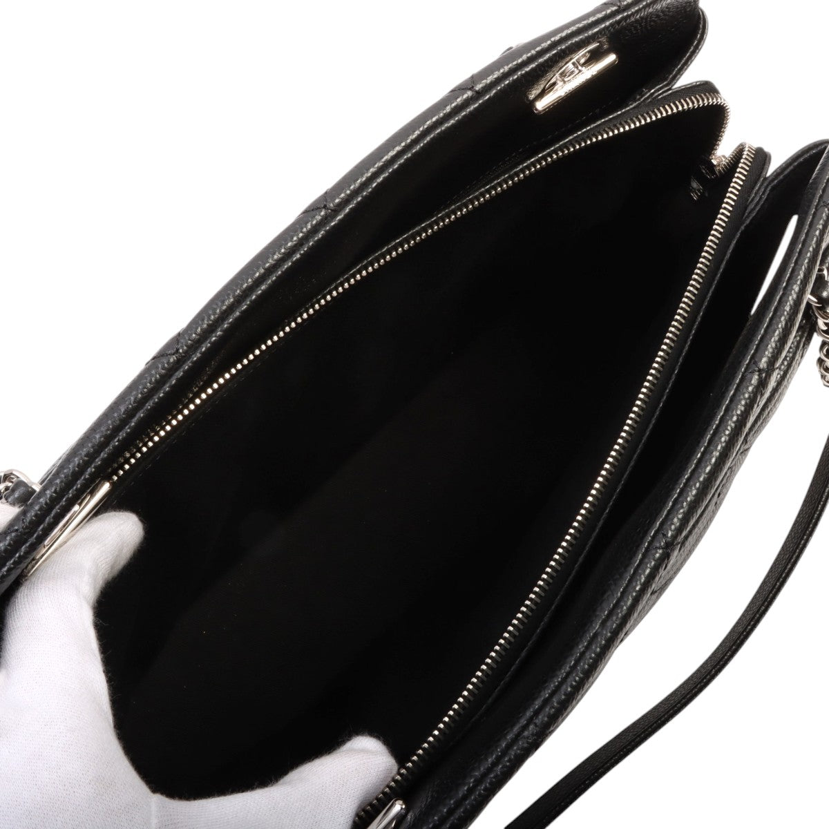 Circa 2014 Caviar Skin CC Logo Stitched Chain Tote Bag Black