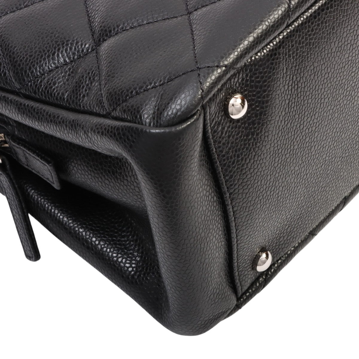 Circa 2014 Caviar Skin CC Logo Stitched Chain Tote Bag Black