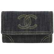Circa 2005 Denim CC Mark Stitch Long Wallet Indigo