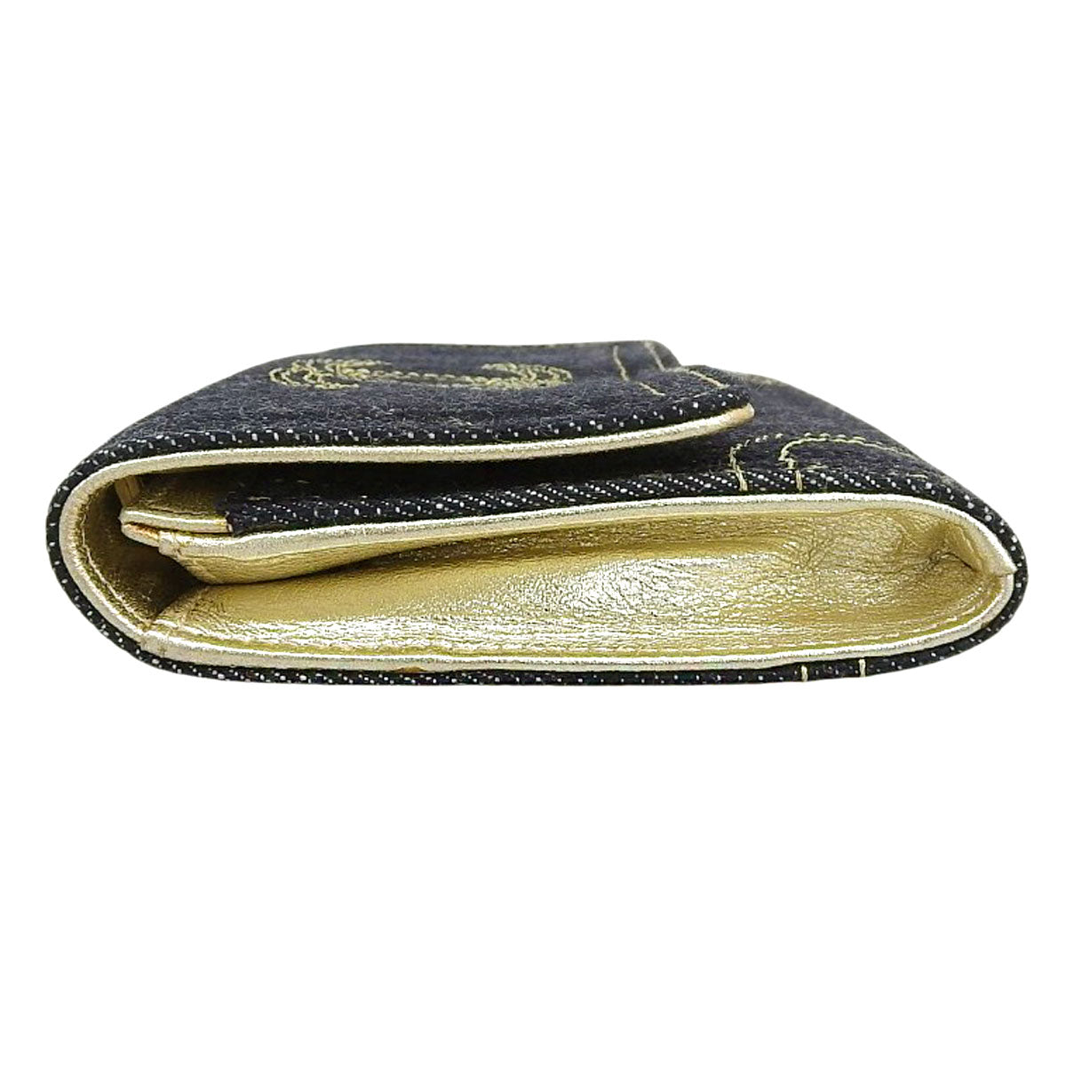 Circa 2005 Denim CC Mark Stitch Long Wallet Indigo