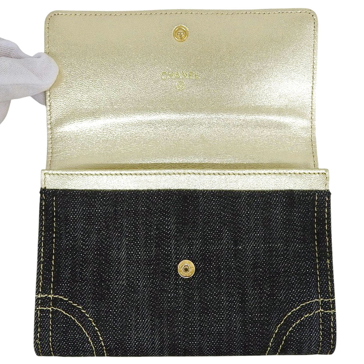 Circa 2005 Denim CC Mark Stitch Long Wallet Indigo