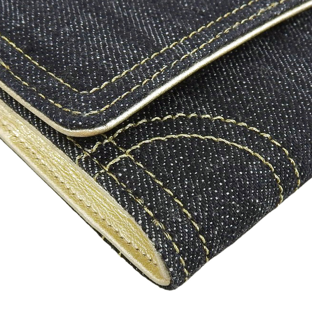Circa 2005 Denim CC Mark Stitch Long Wallet Indigo