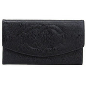 Circa 1998 Caviar Skin CC Logo Stitch Long Wallet Black