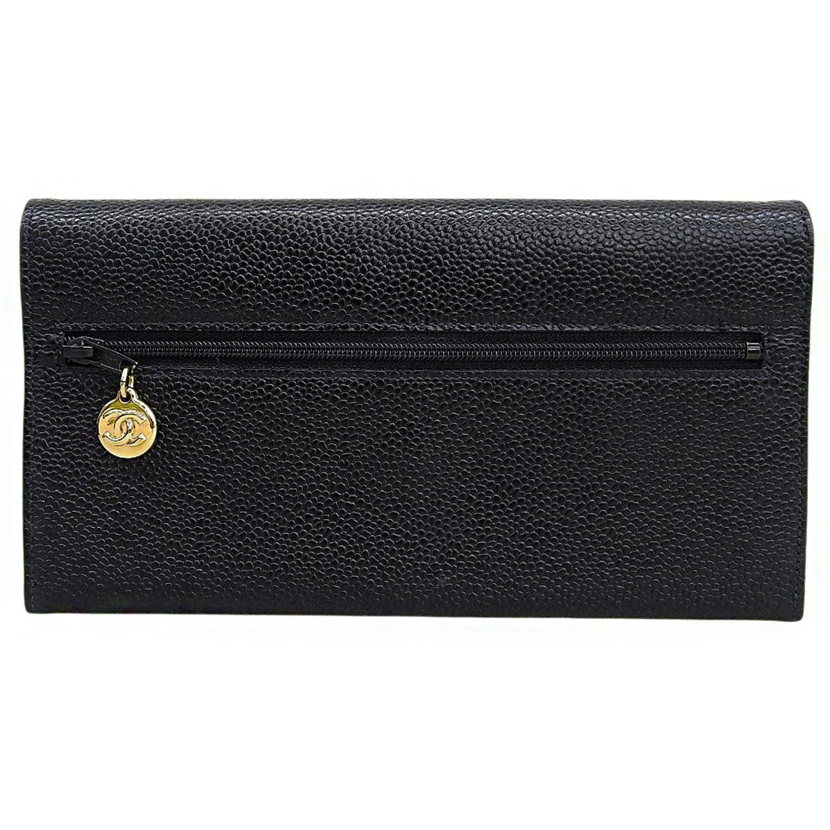 Circa 1998 Caviar Skin CC Logo Stitch Long Wallet Black