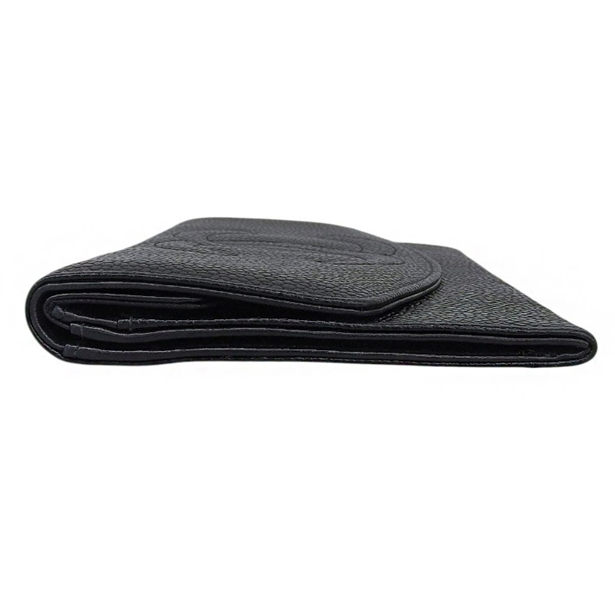 Circa 1998 Caviar Skin CC Logo Stitch Long Wallet Black