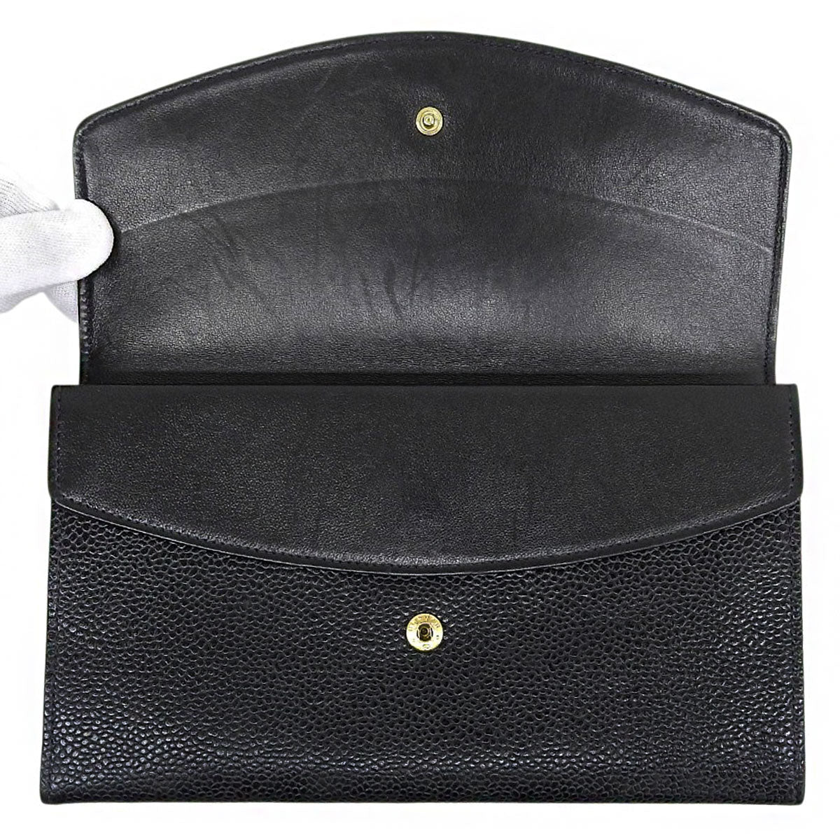 Circa 1998 Caviar Skin CC Logo Stitch Long Wallet Black