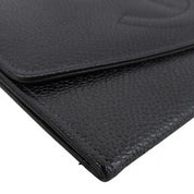 Circa 1998 Caviar Skin CC Logo Stitch Long Wallet Black