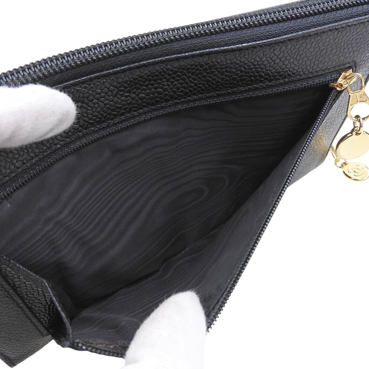 Circa 1995 Caviar Skin CC Mark Stitch Long Wallet Black