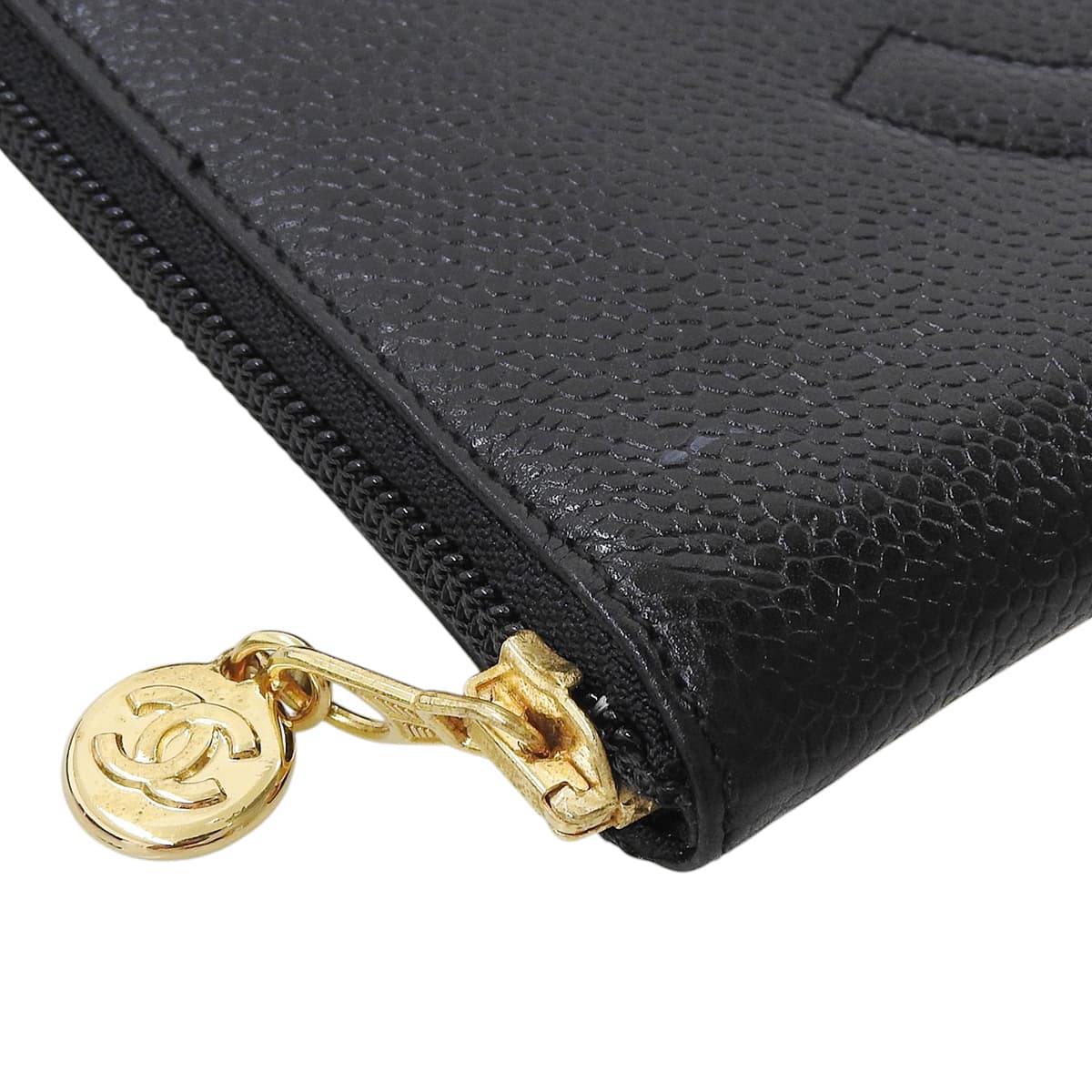 Circa 1995 Caviar Skin CC Mark Stitch Long Wallet Black