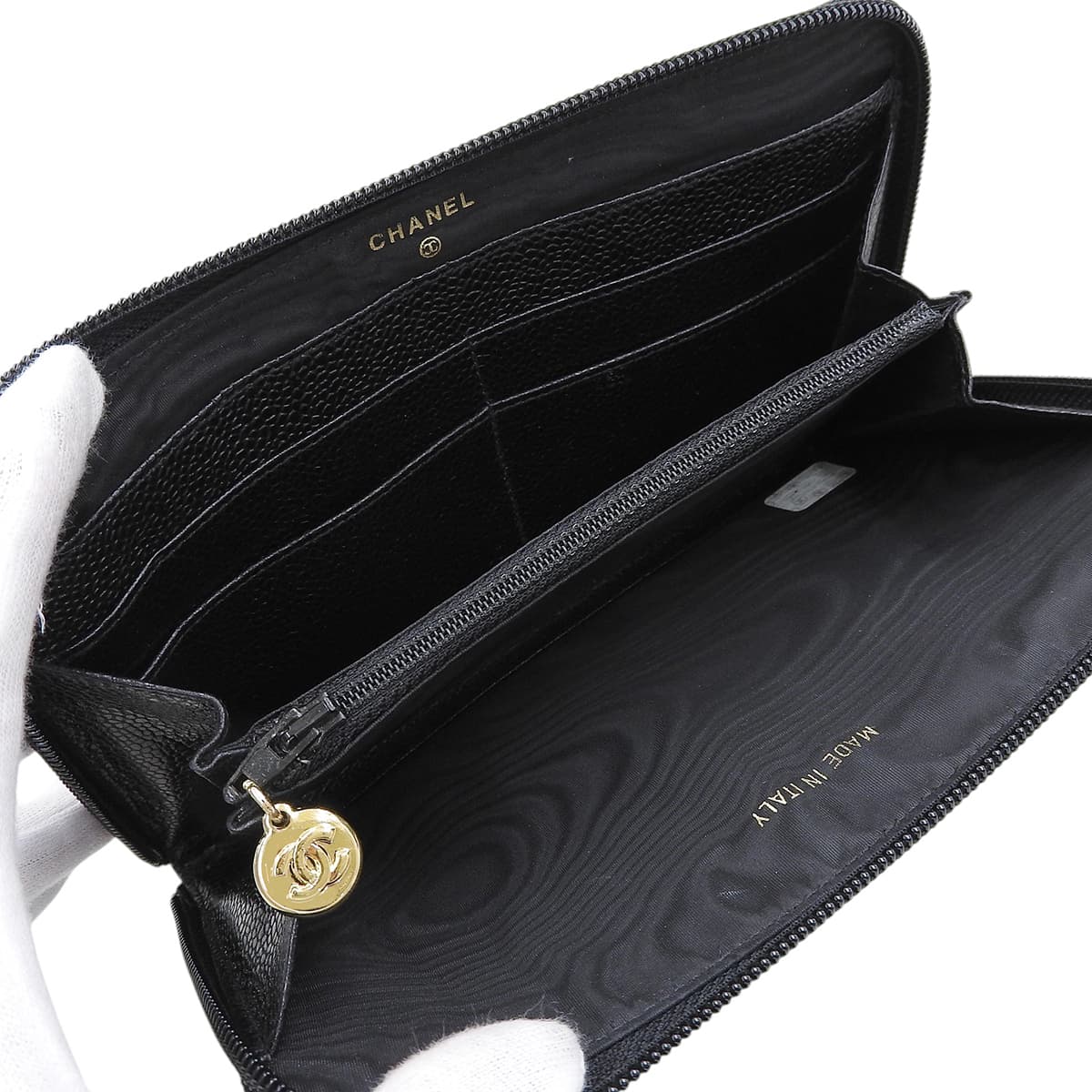 Circa 1995 Caviar Skin CC Mark Stitch Long Wallet Black
