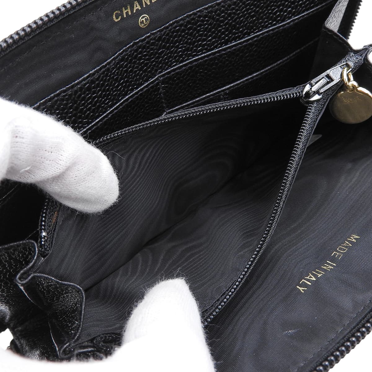 Circa 1995 Caviar Skin CC Mark Stitch Long Wallet Black