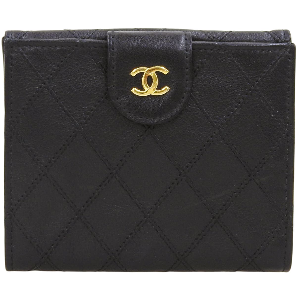 Circa 1990 CC Logo Plate Bi-color Stitch Compact Wallet, Black