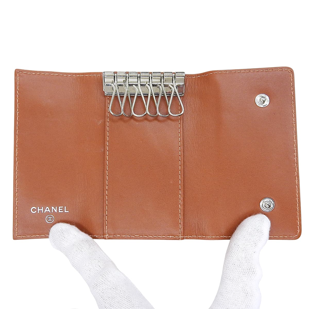 Circa 2013 Caviar Skin CC Logo Stitch Key Case Orange