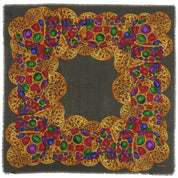 Silk Jewel Pattern Scarf Khaki/Gold/Multi
