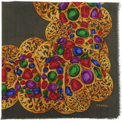 Silk Jewel Pattern Scarf Khaki/Gold/Multi